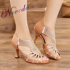 Women Party Dance Shoes Satin Shining Rhinestones Outdoor/Ballroom Latin Dance Shoes Woman Salsa Dance Shoes Custom High Heels