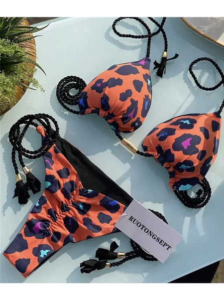 Sexy Swimsuit Women Triangle Bikinis Set Thong Bandage Swimsuits Solid Color Bath Suit Two Piece String Swimear Beach Wear