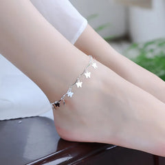 Sterling Silver Color Stamp Anklets For Women Foot Leg Chain Link Bracelet Tassel Charms Beach Accessories Jewelry For Female